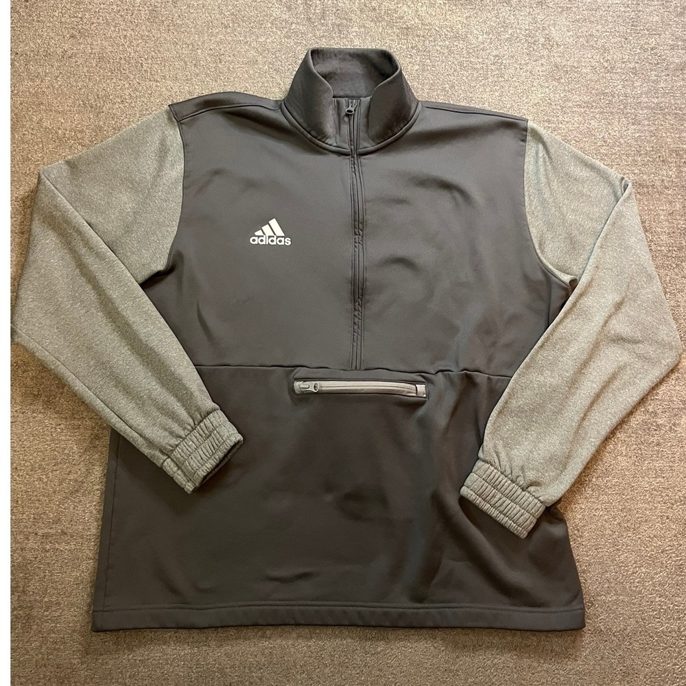 Adidas Mens Aeroready Quarter Zip Pullover Gray Fleece Large Activewear Preppy